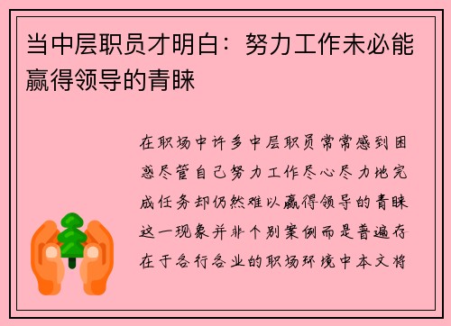 当中层职员才明白：努力工作未必能赢得领导的青睐