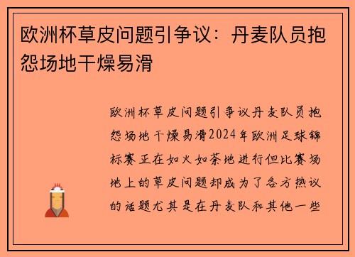 欧洲杯草皮问题引争议：丹麦队员抱怨场地干燥易滑