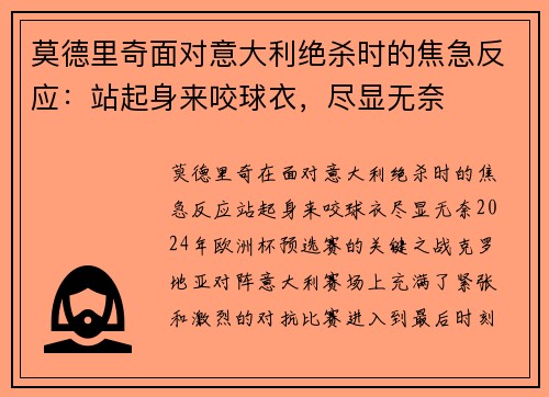 莫德里奇面对意大利绝杀时的焦急反应：站起身来咬球衣，尽显无奈