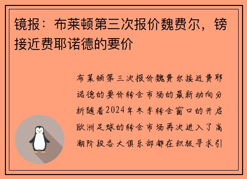 镜报：布莱顿第三次报价魏费尔，镑接近费耶诺德的要价