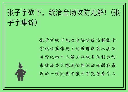 张子宇砍下，统治全场攻防无解！(张子宇集锦)