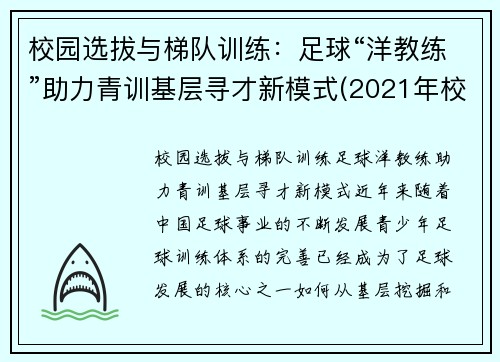 校园选拔与梯队训练：足球“洋教练”助力青训基层寻才新模式(2021年校园足球d级教练培训)